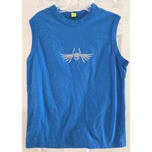 Cyberdog London Y2K Sleeveless Shirt Large Blue Futuristic Rave Graphic Tank